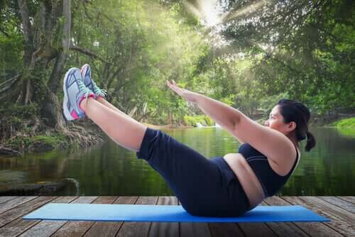 A woman exercising.