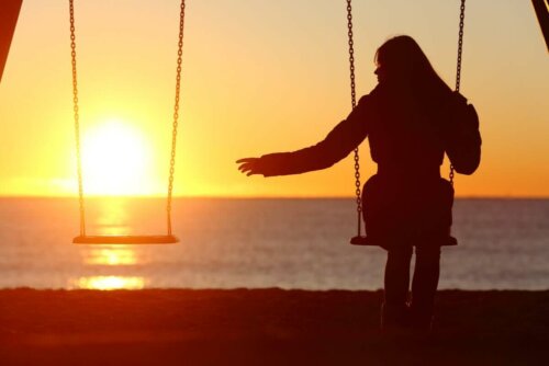 A woman on a swing.