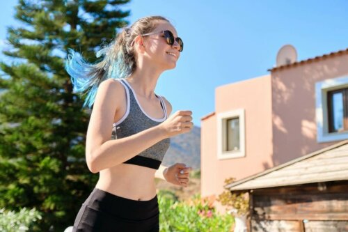 A woman running.