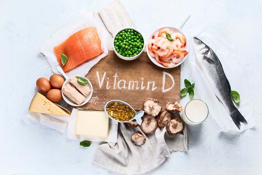 A variety of Vitamin D sources: Eggs, cheese, fish, milk, etc.