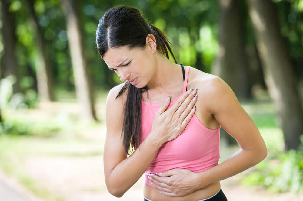 A woman with a chest pain.