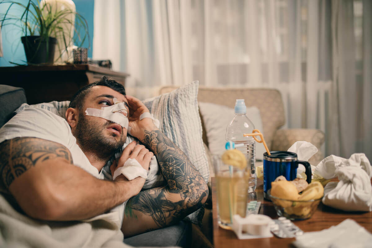 A man who just got a nose job.