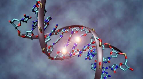 A digital image of a strand of DNA.