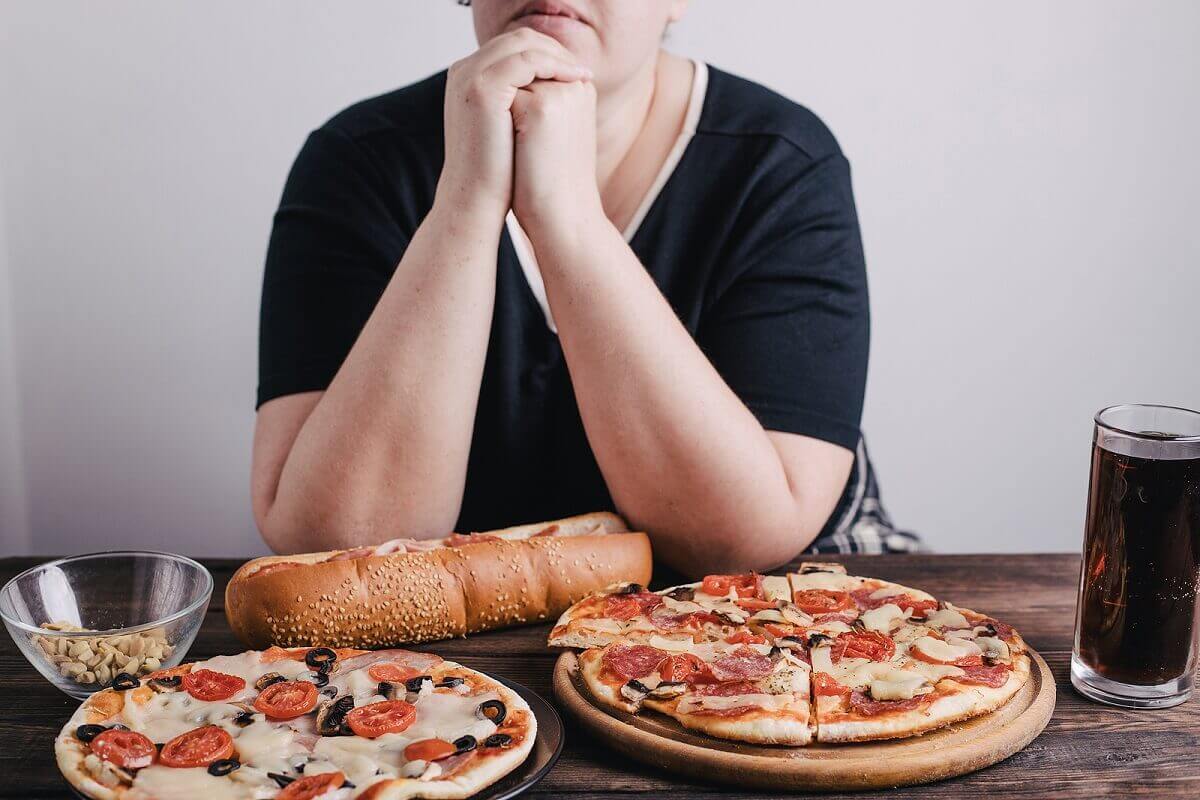 A woman with food.