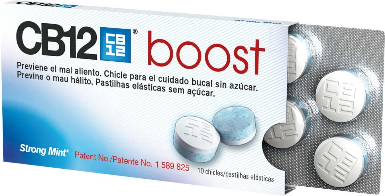 A pack of CB12 boost gum.