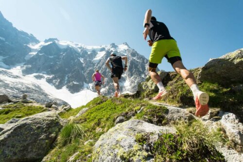 Three mountain trail runners.