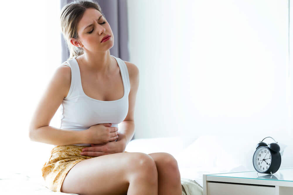 A woman with abdominal pain.