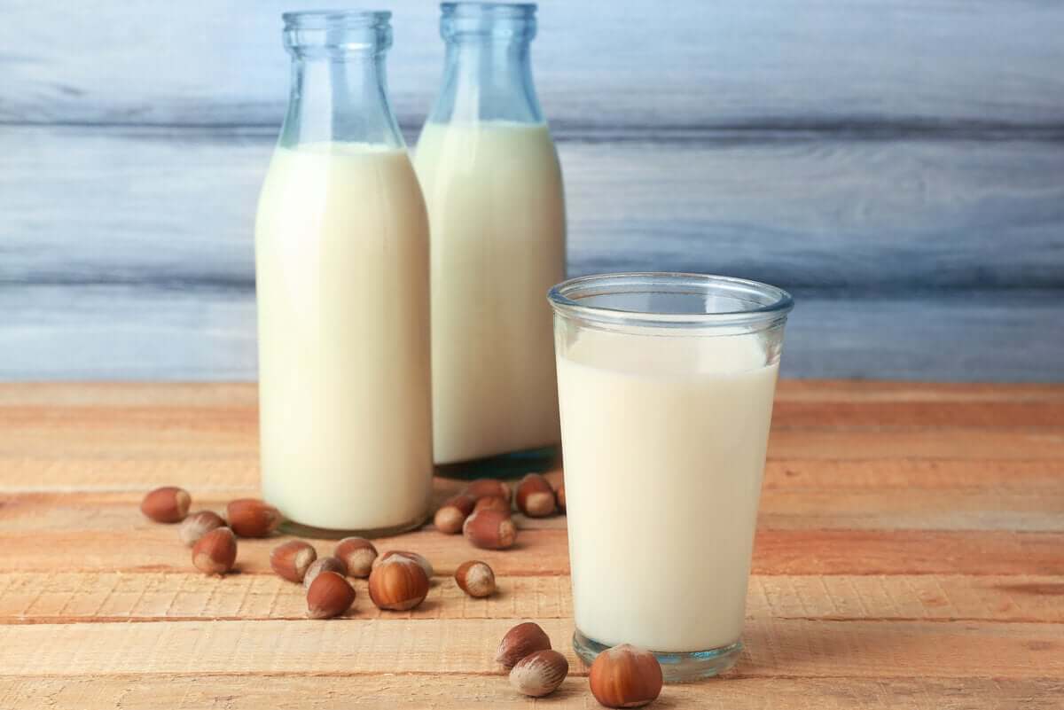 A glass of almond milk.