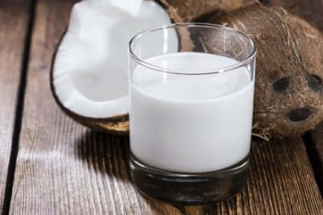 A glass of coconut milk. 