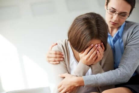 A woman is crying.