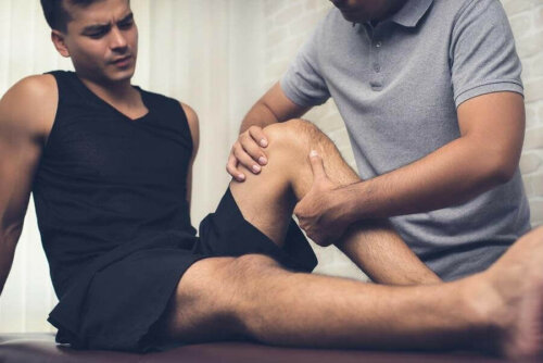 A man stretching due to pain.