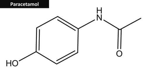 The chemical composition of acetaminophen, also known as paracetamol.