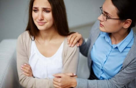 A woman crying.