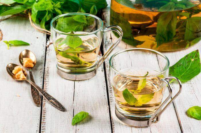 Two cups of basil tea.