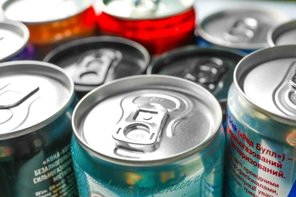 Cans of energy drinks.