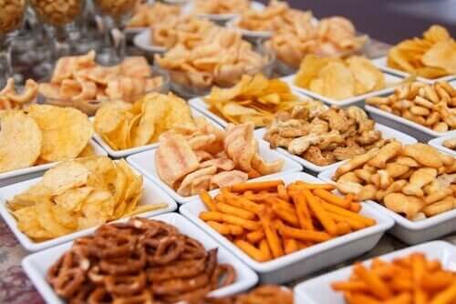 Junk food on plates.