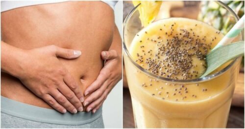 A person's belly and a shake.
