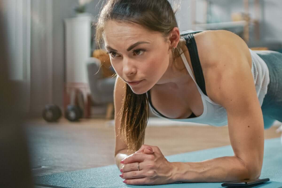 A woman planking.