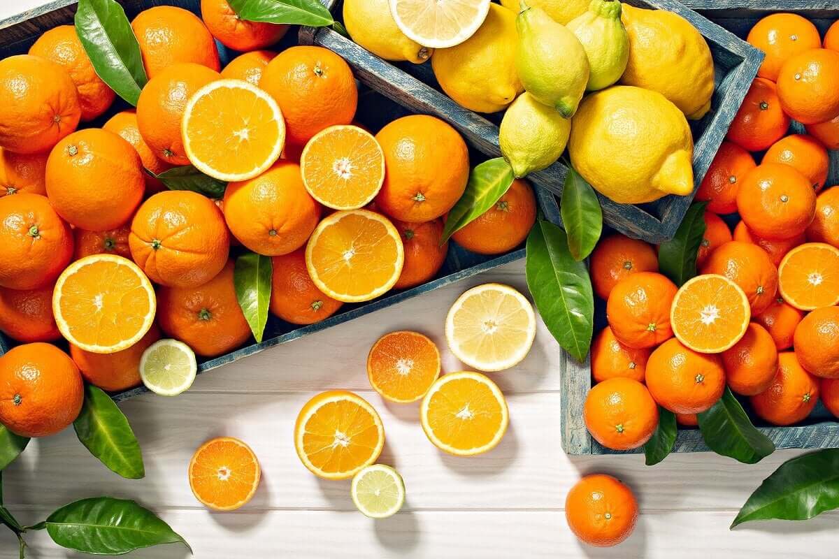 A variety of citrus fruits.