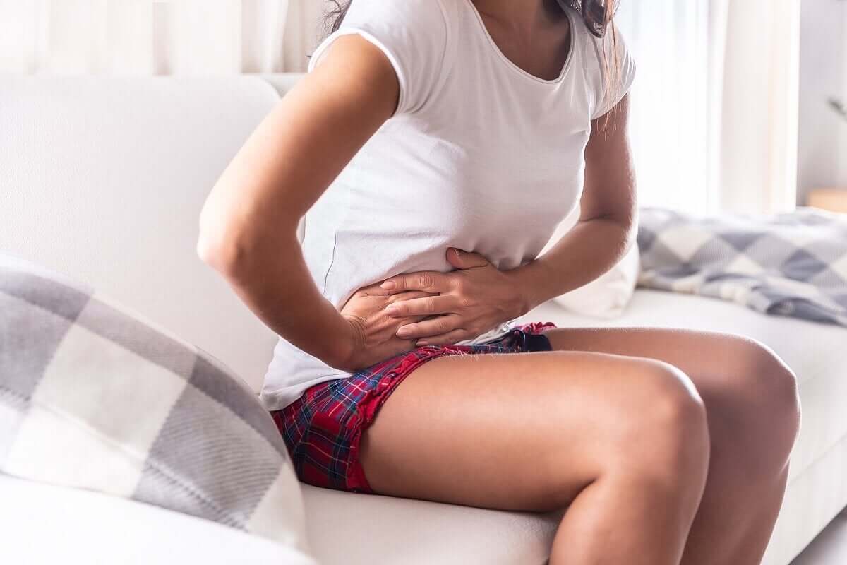 A woman with abdominal pain.