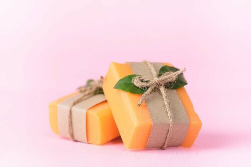 Two soap bars with a pretty package.