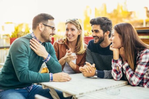 A group of friends laughing.