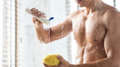 A man in the shower.