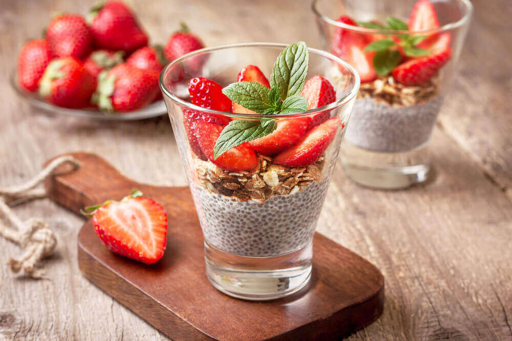 Chia pudding med jordbær.