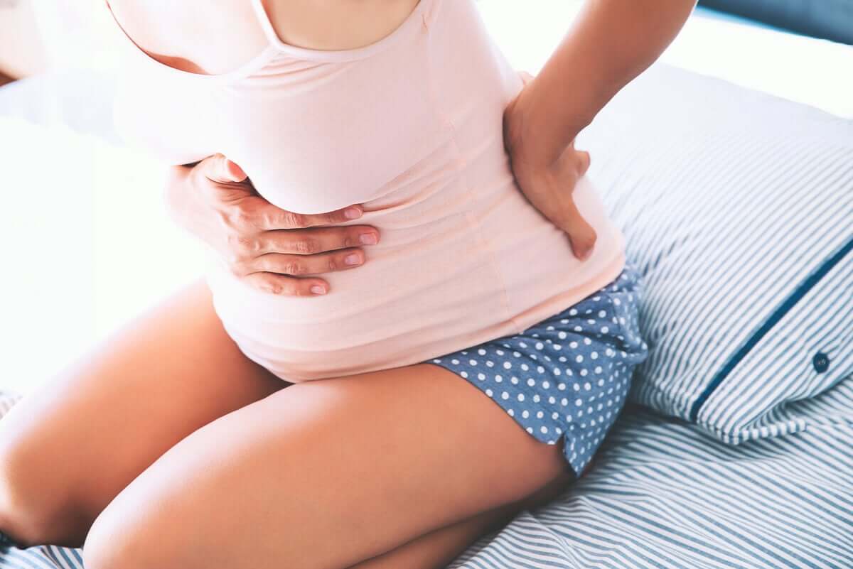 A pregnant woman with contractions.