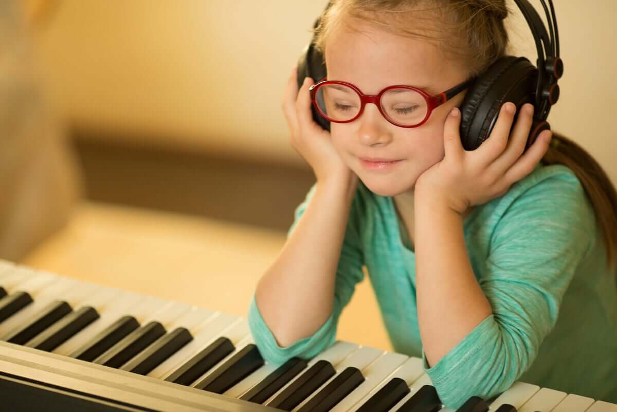 A child listening to music.