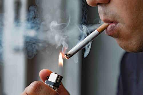 Cannabis und Tabak - Mann raucht eine Zigarette