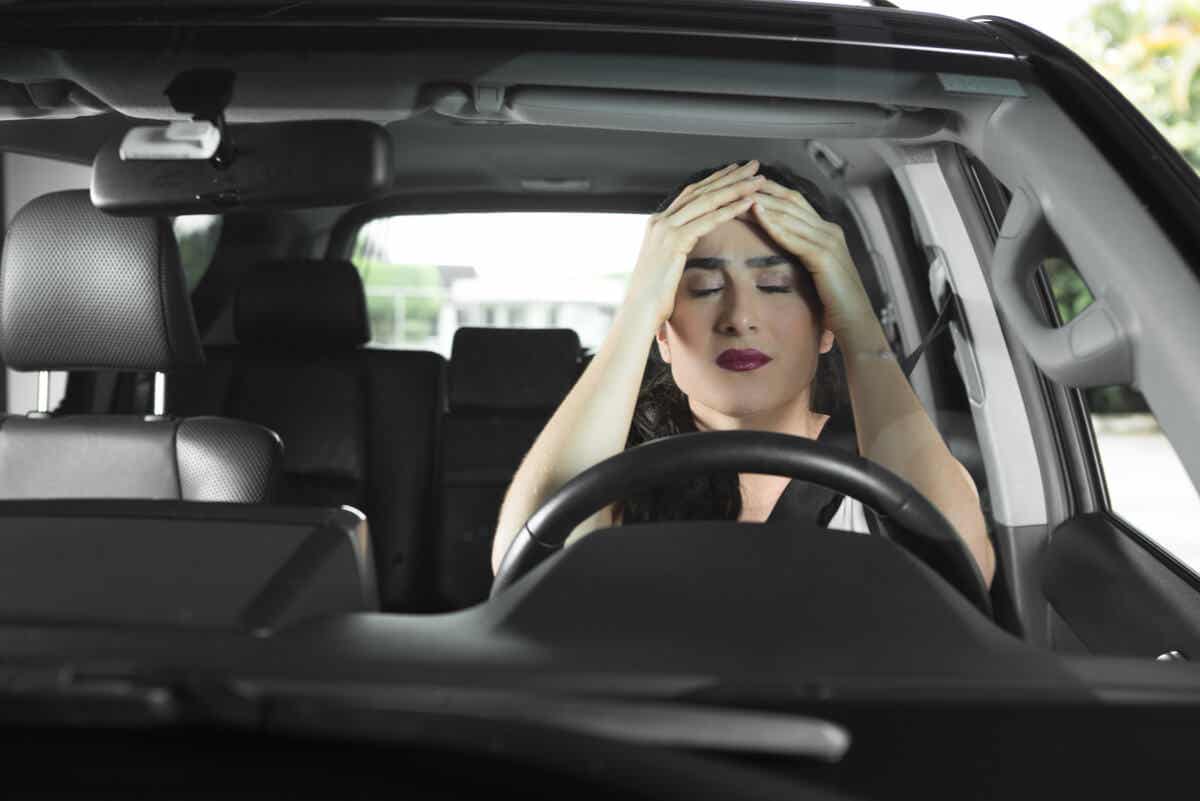 A stressed woman in a car