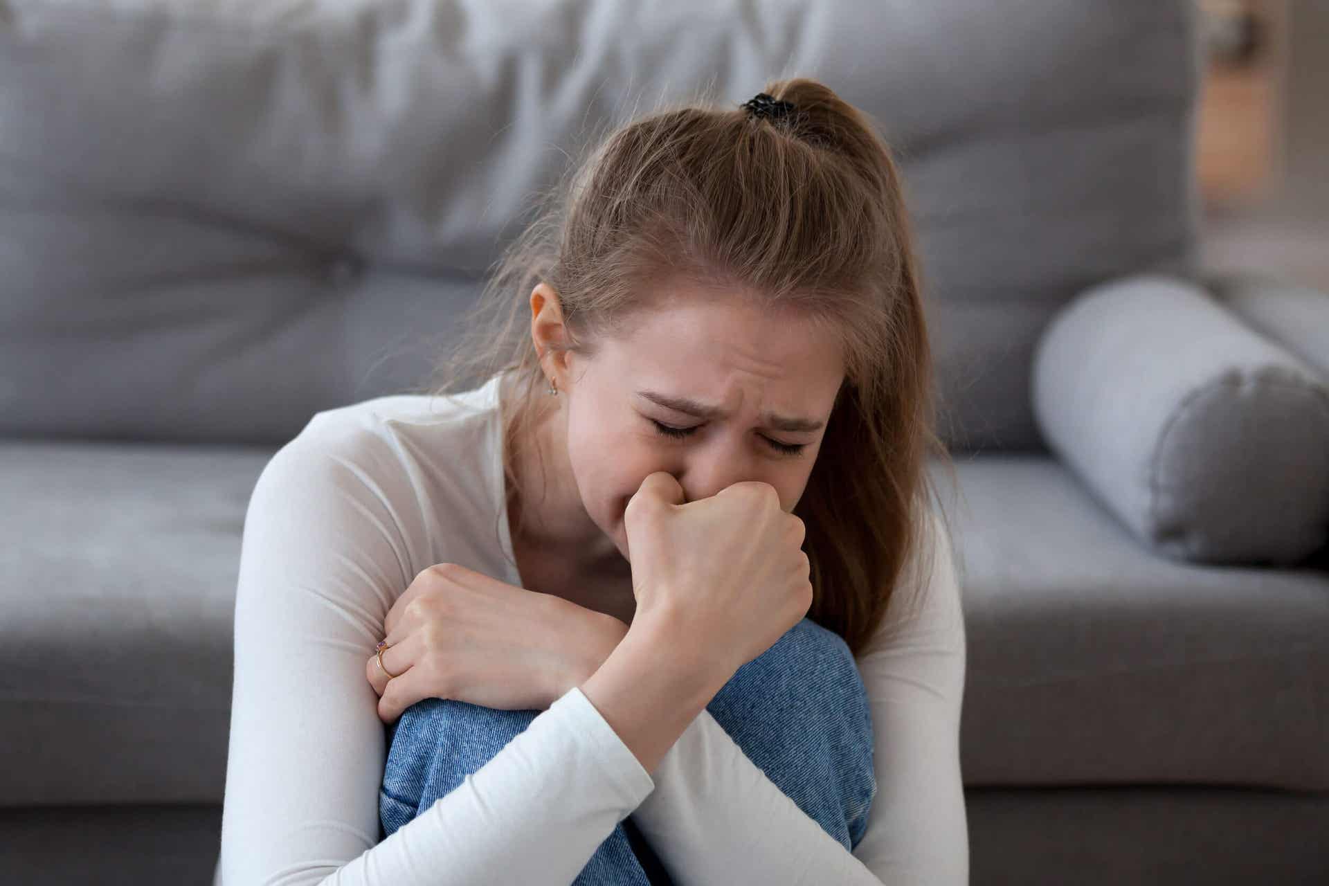 A woman crying