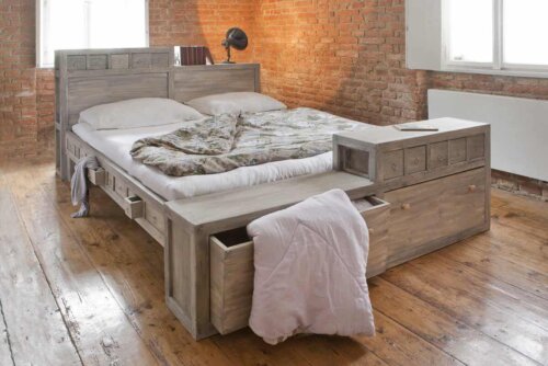 A multi-drawer bed.