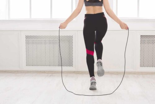 A person jumping rope.