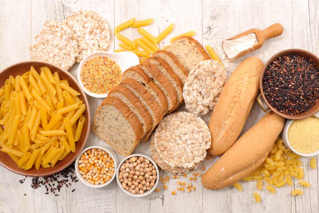 A variety of whole grains, pastas, and breads.