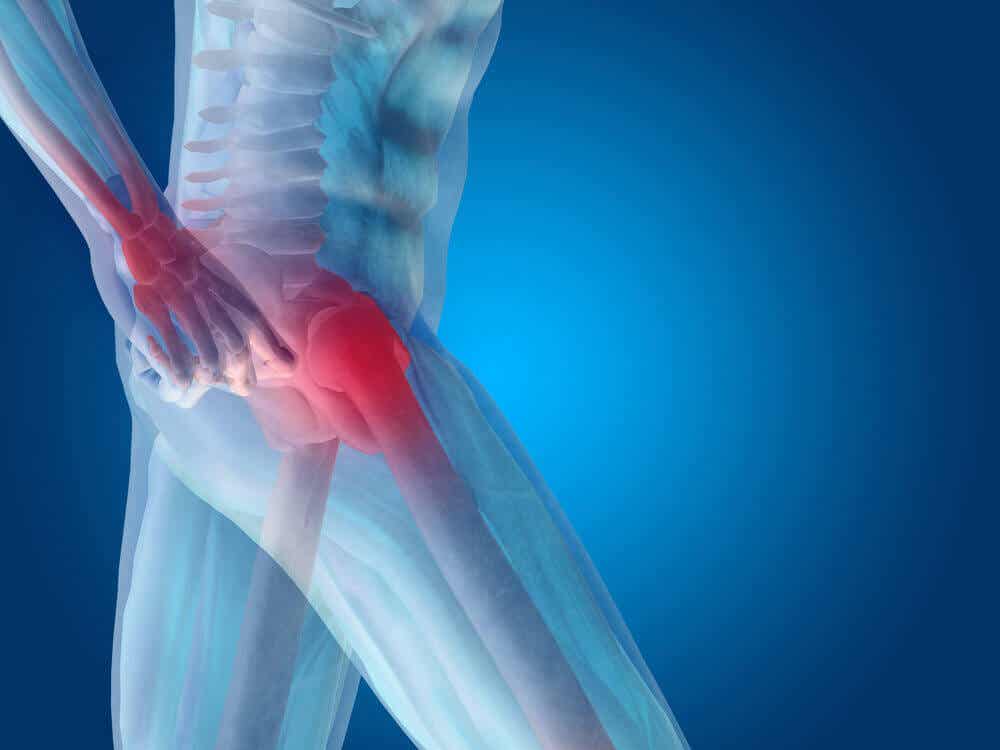 Et digitalt billede af en mand med hoftesmerter