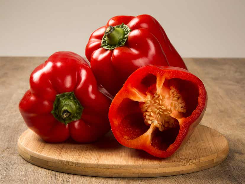 Fresh red bell peppers.