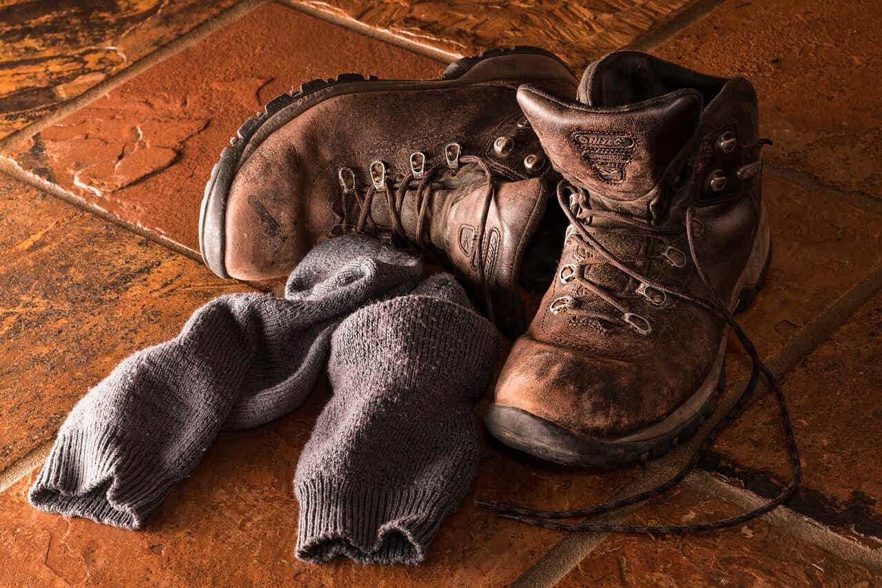 two old boots and a pair of old socks