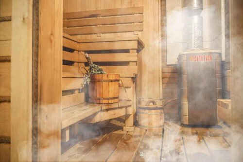 A wooden sauna.