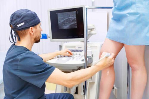 A patient undergoing a laser treatment for varicose veins.