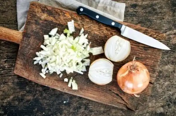 Cutting onions.